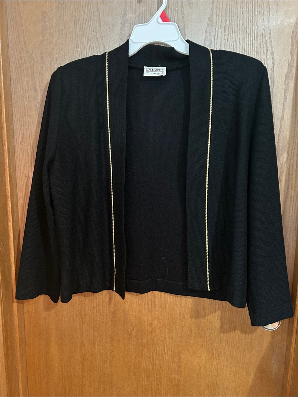 Talbots Black Open-Front Cardigan with Gold Trim